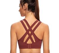 AGONVIN Women's High Impact Plus Size Large Bust Sexy Strappy Wireless Padded Sports Bras Cabernet Red L