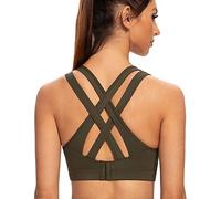 AGONVIN Women's High Impact Plus Size Large Bust Sexy Strappy Wireless Padded Sports Bras Olive Green S Plus