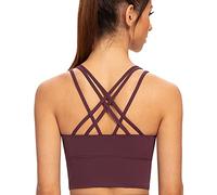 AGONVIN Women's Longline Yoga Padded Strappy Medium Support Workout Training Top Sports Bras Fig Purple L Plus