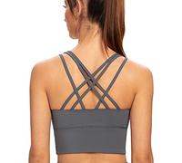 AGONVIN Women's Longline Yoga Padded Strappy Medium Support Workout Training Top Sports Bras Iron Gray S Plus