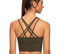 AGONVIN Women's Longline Yoga Padded Strappy Medium Support Workout Training Top Sports Bras Olive Green M Plus
