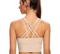 AGONVIN Women's Longline Yoga Padded Strappy Medium Support Workout Training Top Sports Bras Pale Nude XL Plus