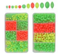 AGOOL 1000pcs/box Fishing Bead Assorted Kit Luminous Soft Plastic Oval Shaped Beads Round Beads Fishing Tackle Tools Eggs Saltwater Fishing Lures Green Glow Fluorescent for Deep Drop Rigs