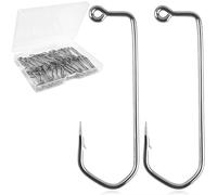 AGOOL 90 Degree Fishing Jig Hooks, 100pcs Aberdeen Jig Hooks, 1/0-6/0, High Carbon Steel, Round Bend, Black Nickel Plated, Suitable for Freshwater and Saltwater