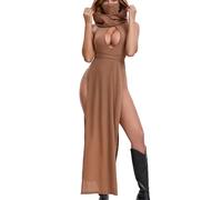 AGOSAK Women's Rave Outfits Festival Sexy Maxi Dress Gothic Long Dresses Night Club, Camel, X-Large