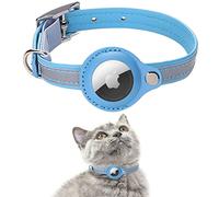AgoumLux AirTag Cat Collar with Bell, Integrated Reflective Adjustable GPS Cat Collar with AirTag Holder, Compatible with Apple Airtag for Kitten, Blue, M