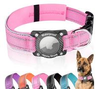 AgoumLux AirTag Dog Collar, 100% Waterproof Dog Collar with Air Tag Holder, Reflective Adjustable Heavy Duty Dog Collars with Soft Padded Large Dogs, Pink, L
