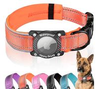 AgoumLux AirTag Dog Collar, 100% Waterproof Dog Collar with Air Tag Holder, Reflective Adjustable Heavy Duty Dog Collars with Soft Padded Large Dogs, Orange, L