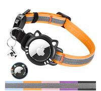 AgoumLux Compatible with Airtag Cat Collar, Reflective Cat Collar with Air Tag Holder, Breakaway Gps Tracker Pet Collar with Bell for Kitten, Orange, S(9-11 Inch)