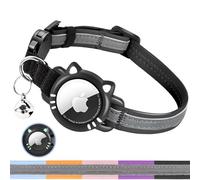 AgoumLux Compatible with Airtag Cat Collar, Reflective Cat Collar with Air Tag Holder, Breakaway Gps Tracker Pet Collar with Bell for Kitten, Black, XS(7-9 Inch)