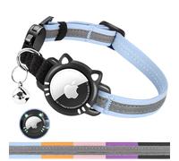 AgoumLux Compatible with Airtag Cat Collar, Reflective Cat Collar with Air Tag Holder, Breakaway Gps Tracker Pet Collar with Bell for Kitten, Blue, XS(7-9 Inch)