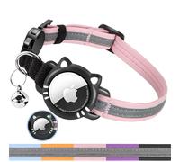 AgoumLux Compatible with Airtag Cat Collar, Reflective Cat Collar with Air Tag Holder, Breakaway Gps Tracker Pet Collar with Bell for Kitten, Pink, S(9-11 Inch)