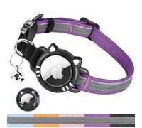 AgoumLux Compatible with Airtag Cat Collar, Reflective Cat Collar with Air Tag Holder, Breakaway Gps Tracker Pet Collar with Bell for Kitten, Purple, S(9-11 Inch)