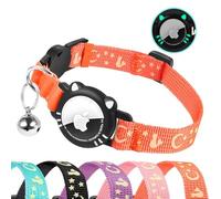 AgoumLux Compatible with Airtag Cat Collar, Reflective Cat Collar with Air Tag Holder, Breakaway Gps Tracker Collar with Bell for Cat Kitten, Orange, S(9-11 Inch)