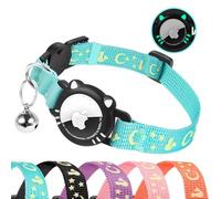 AgoumLux Compatible with Airtag Cat Collar, Reflective Cat Collar with Air Tag Holder, Breakaway Gps Tracker Collar with Bell for Cat Kitten, Blue, XS(7-9 Inch)
