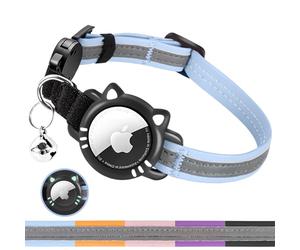 AgoumLux Compatible with Airtag Cat Collar, Reflective Cat Collar with Air Tag Holder, Breakaway Gps Tracker Pet Collar with Bell for Kitten, Blue, S(9-11 Inch)