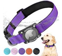 AgoumLux Waterproof Airtag Dog Collar, Reflective Dog Collar for Apple Airtag Holder,GPS Tracker for Air Tag Collars for Large Medium Small Dogs, Purple, XL