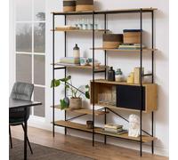 agoura wooden bookcase with 1 door and 5 shelves in dark oak