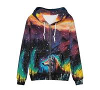 Agoviwo Galaxy Wolf Graphic Zip up Hoodie for Women Sweatshirt Pullover Comfy Hoodie Road Running Hoodie for Women Girls