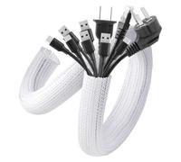 AGPTEK 2 m Cable Sleeve, 25-39 mm Self-Closing Cable Duct, Flexible Woven Cable Sheath, Cable Management for Desk, TV, Computer, PC, Cable Protection for Dogs, Cats, White