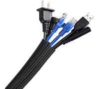 AGPTEK 2M Cable Tidy Sleeve Black, 6.56ft Cable Sheath Animal Proof Braided Wire Sleeve with Flame Retardancy Lead Cover for TV Computer Home Theater Car