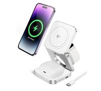 AGPTEK 3 in 1 Wireless Charging Station, Fast Qi2 Magnetic Wireless Charger, 15W Travel Charger Compatible with iPhone 16/15/14/13/12, for Apple Watch 2-9/Airpod, Carrying Case 30W Adapter
