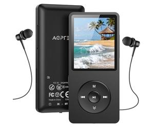 AGPTEK 32GB Classic MP3 Player with Speaker, 70H Ultra-Long Battery Life, 1.8'' Screen, FM Radio, Recording, Small MP3 Player for Adults and Children, Supports TF Cards up to 128GB - Black