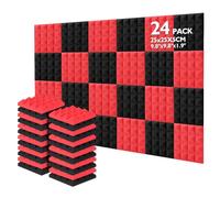 AGPtEK Acoustic Foam Tiles, 24 Packs Soundproof Studio Foams 25x25x5CM Red and Black Pyramid Acoustic Panels Home Studio Sound Treatment, for Recording Studio