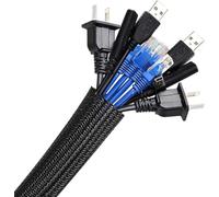 AGPTEK Cable Tidy Sleeve, 39mm/∅1.5"-2m/6.6ft Cable Management Sleeve, Wire Loom Self-Closing Tube, Flexible Braided Cable Sheath for TV PC Projector, Home Theater Office, Black