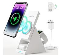 AGPTEK Magnetic Wireless Charger, 3 in 1 Wireless Charging Station Mag -Safe Compatible with iPhone 16/15/14/14 Pro/13 Pro/12, Mag Charger Stand for Apple Watch 5/6/7/8, AirPods, 18W Adapter