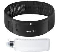 AGPTEK Running Belt with Water Bottles, Slim Breathable Waist Pack for Men Women, Adjustable Hook & Loop, Reflective Strips, Waterproof Phone Holder with Zipper for Running Hiking Marathon Cycling, L