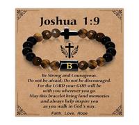 AGR8T Initials Bracelets for Men Tiger Eye Beaded Cross Bracelet Natural Stone Adjustable Stretch Jewelry, Birthday Graduation Christmas Religious Christian Gifts For Men Father Grandfather Husband