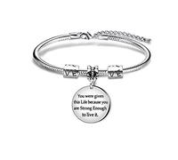 AGR8T Inspirational Bangle Bracelet Gift Expandable You Were Given This Life Because You Are Strong Enough (Beacelet)