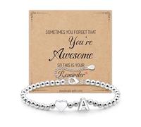 AGR8T Silver Initial Bracelets For Womens Girls S925 Silver Letter Heart Bead Bracelet with Inspiring cards Birthday Graduation Gifts For Daughter Sister Friends Jewellery