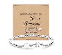 AGR8T Silver Initial Bracelets For Womens Girls S925 Silver Letter Heart Bead Bracelet with Inspiring cards Birthday Graduation Gifts For Daughter Sister Friends Jewellery