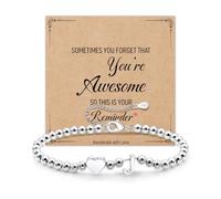 AGR8T Silver Initial Bracelets For Womens Girls S925 Silver Letter Heart Bead Bracelet with Inspiring cards Birthday Graduation Gifts For Daughter Sister Friends Jewellery