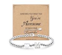 AGR8T Silver Initial Bracelets For Womens Girls S925 Silver Letter Heart Bead Bracelet with Inspiring cards Birthday Graduation Gifts For Daughter Sister Friends Jewellery