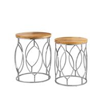 Agra Side Tables - Set of 2 - Mango Wood and Metal - Round