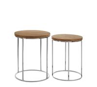 Agra Side Tables - Set of 2 - Mango Wood and Silver - Round