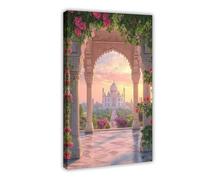 Agra Terrace with Mughal Arches, Indian Heritage Canvas Poster Wall Art Decor Print Picture Paintings for Living Room Bedroom Decoration 24" L X 36" W