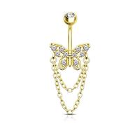 Agrewd Butterfly Belly Button Bars Gold 316L Surgical Steel Belly Bar Balls14G Dangly Double Chain Belly Button Piercing Bananabells Belly Navel Piercing Jewellery