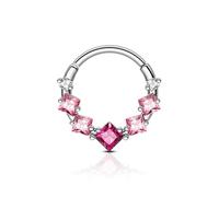 Agrewd Daith Piercing Jewellery 16G Silver Septum Ring Pink CZ Daith Helix Earrings 316L Stainless Steel Septum Clicker for Women Men