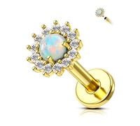 Agrewd Helix Piercing Jewellery Cartilage Earrings Opal Flower Flat Back Labret Lip Stud 16G Forward Tragus Medusa Piercing Jewellery Surgical Steel Internally Threaded Helix Earring for Women