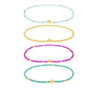 Agriajun Bead Bracelet Stack Set for Women, 4pcs Trendy Handmade Adjustable Gemstone Beaded Elastic Stretch Bracelet Friendship Fashion Jewelry Gift., 5inches, Resin, No Gemstone