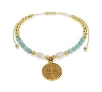 Agriajun Boho Beaded Pearl Strand Coin Cross Friendship Bracelets for Women Handmade Adjustable Gold Ball Natural Stone Beads Charm Bohemian Stackable Bracelet Jewelry Gift