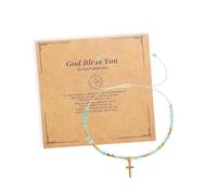 Agriajun Gold Cross Charm Rainbow Natural Stone Beaded Stack Bracelets Christian Gifts for Women, Golden Beads Stackable Strand Bracelet Fashion Jewelry Christians Faith Gift., 5inches, Brass, no