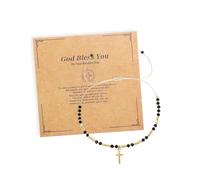 Agriajun Gold Cross Charm Rainbow Natural Stone Beaded Stack Bracelets Christian Gifts for Women, Golden Beads Stackable Strand Bracelet Fashion Jewelry Christians Faith Gift., 5inches, Brass, no