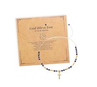 Agriajun Gold Cross Charm Rainbow Natural Stone Beaded Stack Bracelets Christian Gifts for Women, Golden Beads Stackable Strand Bracelet Fashion Jewelry Christians Faith Gift., 5inches, Brass, no