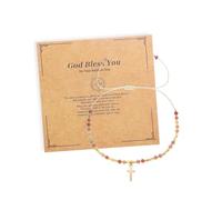 Agriajun Gold Cross Charm Rainbow Natural Stone Beaded Stack Bracelets Christian Gifts for Women, Golden Beads Stackable Strand Bracelet Fashion Jewelry Christians Faith Gift., 5inches, Brass, no