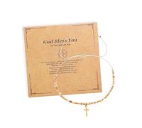 Agriajun Gold Cross Charm Rainbow Natural Stone Beaded Stack Bracelets for Women, Golden Beads Stackable Strand Bracelet Fashion Jewelry Gift., 5inches, Brass, no gemstone